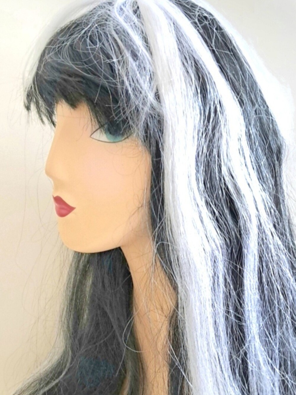 Wig Witch Vampire Halloween Cosplay Superlong Black Hair White Streaks NEW